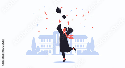 Graduate Celebration Joyful Moment Achieving Academic Success Throwing Cap