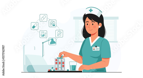 Nurse Preparing Medication For Patient Illustration Suitable For Medical Business