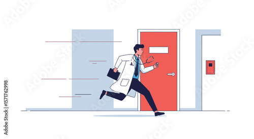 Urgent Medical Response Depicting a Doctor Running in a Hospital Hallway