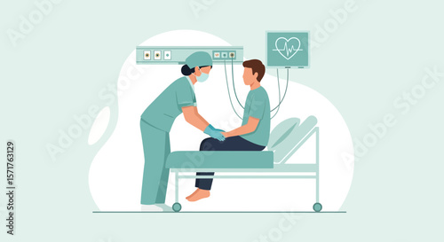 Nurse Takes Care Of A Patient In Hospital Bed Wearing Medical Mask Gloves