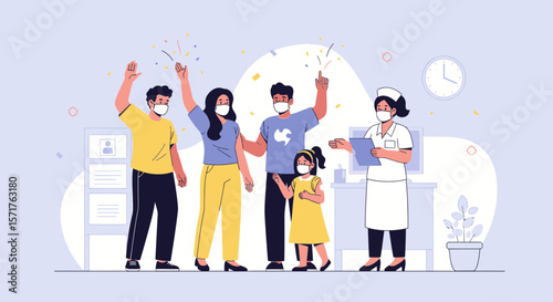 Vaccination Brings Happiness With Family And Dedicated Healthcare Professionals Concept