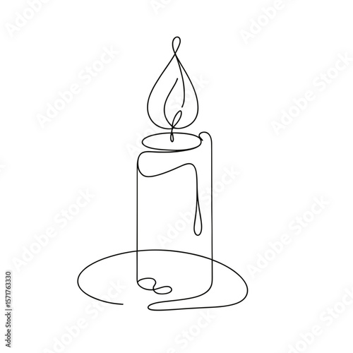 Single line drawing of candle with tears symbolizing funeral  