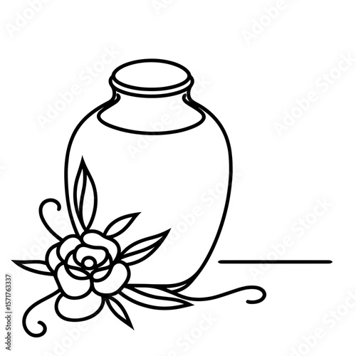 Cremation ashes urn with flowers and decorative details  