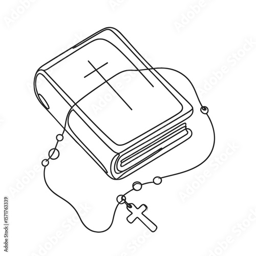 Closed Bible with rosary on a transparent background  