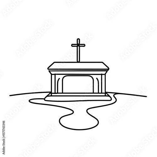 Funeral altar illustration with cross on serene background  