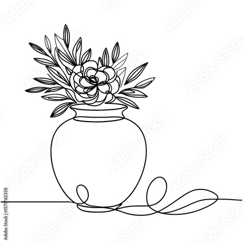 Continuous line drawing of urn with flowers for cremation ashes  