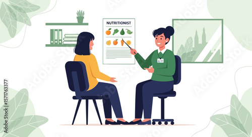 Nutritionist Advising Female Patient About Healthy Eating In Clinic Office