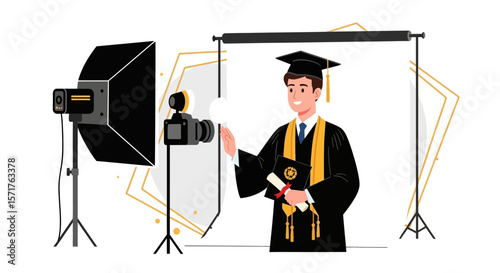 Graduate In Studio Photo Shoot Session With Professional Photography Equipment