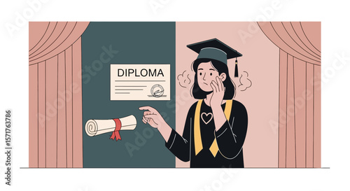 Graduate's Quandary Pondering the Future with Diploma in Hand and Graduation Cap