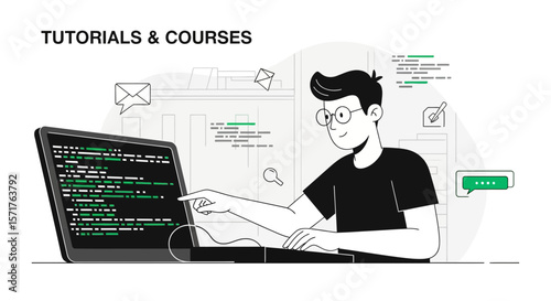 Online Coder Working On Programming Software And Development Platform Illustration