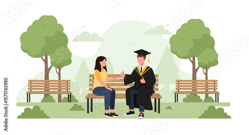 Graduation Ceremony Celebrating Student Success in a Park Setting Illustration