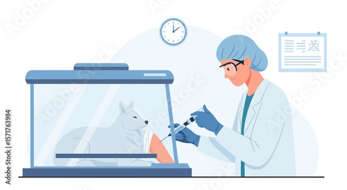 Veterinarian Administering Vaccine To Canine Patient In Isolation At Veterinary Clinic