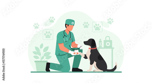 Veterinarian Giving Treatment To A Patient In His Clinic With Care