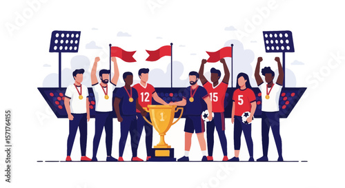 Victorious Soccer Team Celebrates Tournament Championship With Golden Trophy