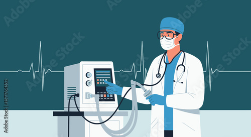 Dedicated Healthcare Professional Operating Advanced Medical Ventilator In Intensive Care Setting