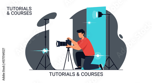 Online Photography Course With Instructor And Studio Lights Illustration
