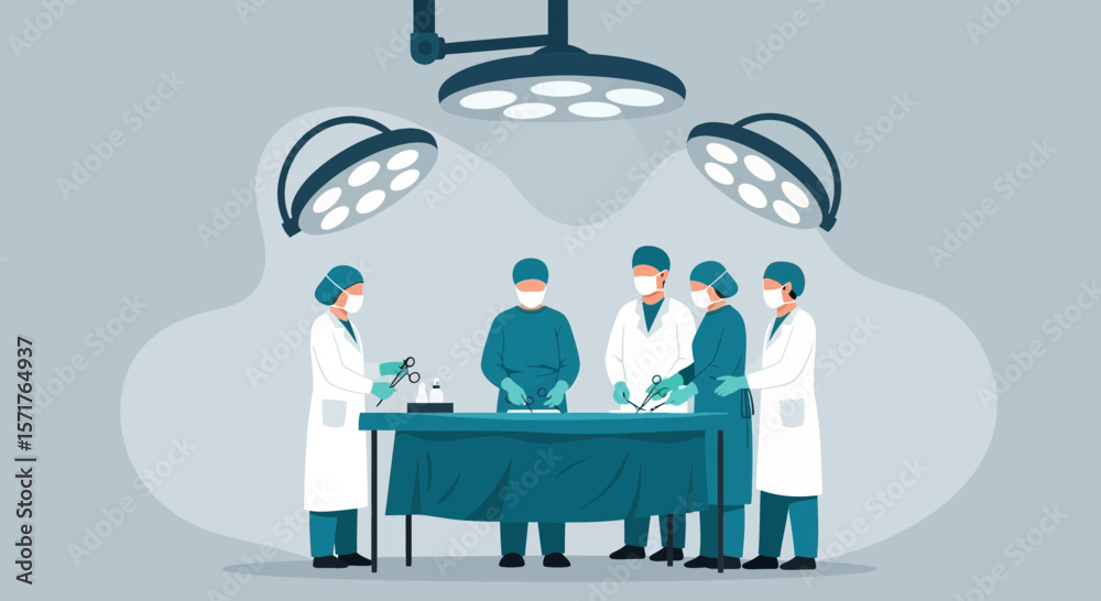Dedicated Surgical Team Working Under Bright Lights in a Modern Operating Room Dedicated Surgical Team Working Under Bright Lights in a Modern Operating Room