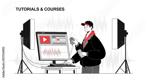 Online Video Tutorials And Courses Creation By Video Editor Minimal Illustration