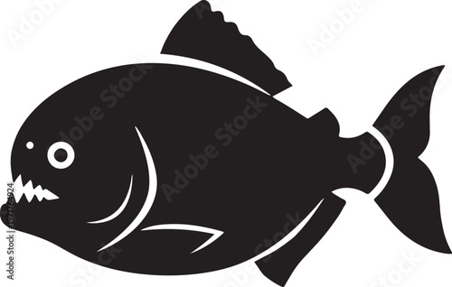 Simplistic vector illustration of a fierce piranha fish in black and white silhouette