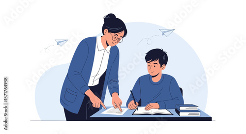 Dedicated Tutor Explaining Lesson to Student Achieving Educational Goals Together