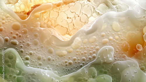 Microscopic view of gelatin dessert in earthy tones – A soft focus macro showing gel surface patterns
