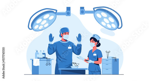 Operating Room Preparation By Medical Staff For Surgery Illustrative Artwork