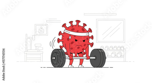 Virus Character Building Strength In Gym To Overcome Sickness Illness Disease