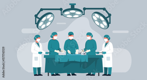 Operating Room Scene With Surgeons During A Medical Procedure Illustration