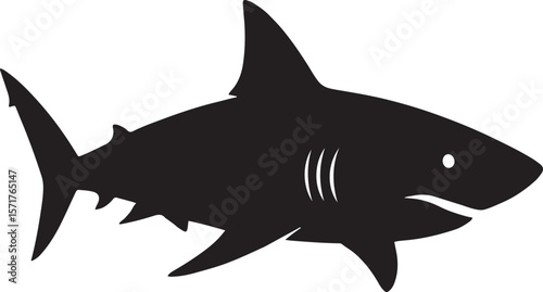 Black silhouette of a shark depicted on white background for design and educational use