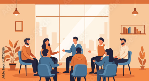 Group Therapy Session With Diverse Individuals Engaging In Constructive Dialogue