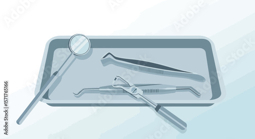 Dental Examination Tray With Tools For Oral Hygiene And Treatment Process