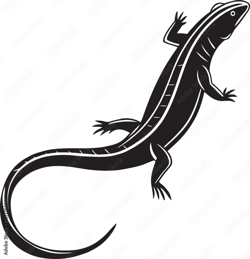 Fototapeta premium Stylized black and white illustration of a lizard reptile on a clean white background