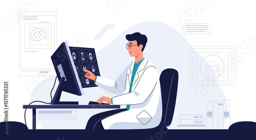 Dentist Analyzing Dental X Rays With Computer in Clinic Healthcare Service