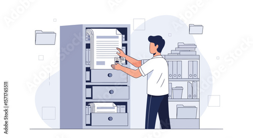Organizing Important Documents And Files In The Office Filing Cabinet Illustration