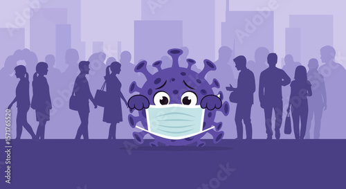 Virus Protection Illustration During Pandemic In The City Showing Masked Virus