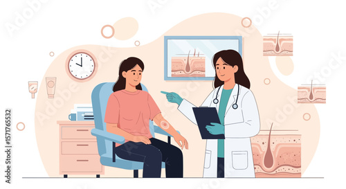 Dermatologist Consults Patient About Skin Condition Illustration For Medical Purposes