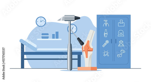 Orthopedic Examination Room With Knee Model And Neurological Reflex Hammer