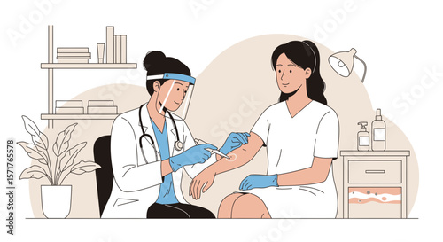 Dermatologist Examining Patient Skin Condition In Clinic Consultation Procedure