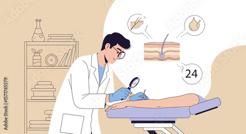 Dermatologist Examining Patient Skin With Magnifying Glass For Diagnosis And Treatment