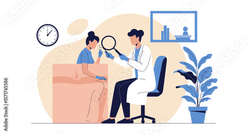 Dermatologist Inspecting Patient Skin With Magnifying Glass During Examination Treatment