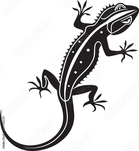 Stylish black and white illustration of a lizard design in detailed minimalist style
