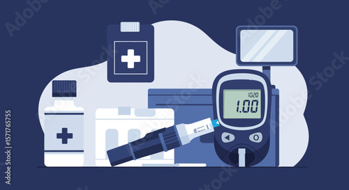 Diabetes Management Kit With Glucometer And Medication For Healthcare Monitoring