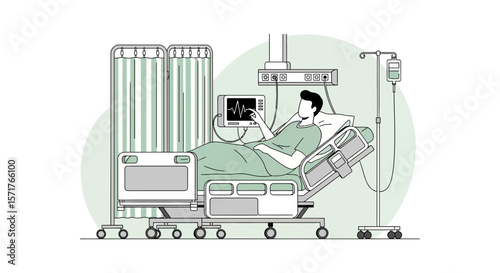 Patient Monitoring Heart Condition in Hospital Room Under Medical Treatment