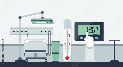 Patient Room Environment With Bed Temperature Controls And Medical Equipment