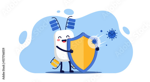 Happy Toothbrush Protecting With Shield Against Viruses For Dental Hygiene