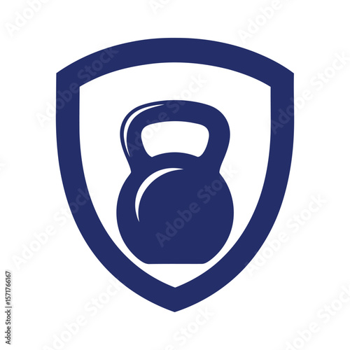 Kettlebell inside shield for strong fitness branding or gym security emblem