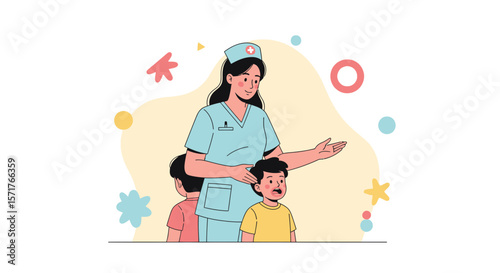 Pediatric Nurse Caring For Sick Children In Hospital Flat Vector Illustration