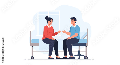 Discussion Between Doctor And Patient In A Hospital Consulting Room Setting