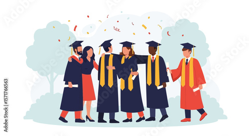 Diverse Group Of Graduates Celebrating Academic Success And Achievement Together