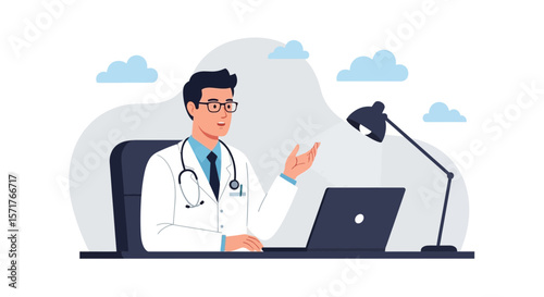 Healthcare Professional Explaining Diagnosis During Telemedicine Consultation From His Office